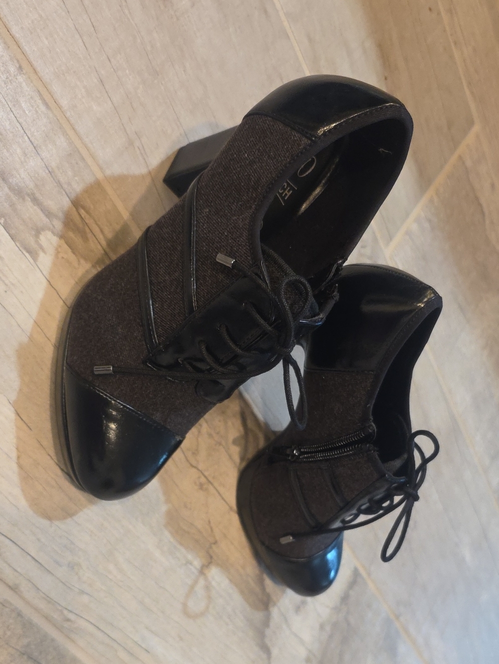 NWOT Impo Black and Charcoal Lace-Up Block Heel Boots
